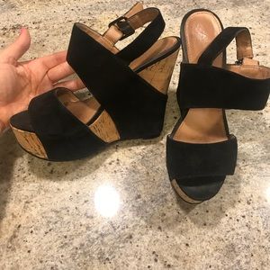 Aldo Black Suede Cork Platforms Wedge 8M